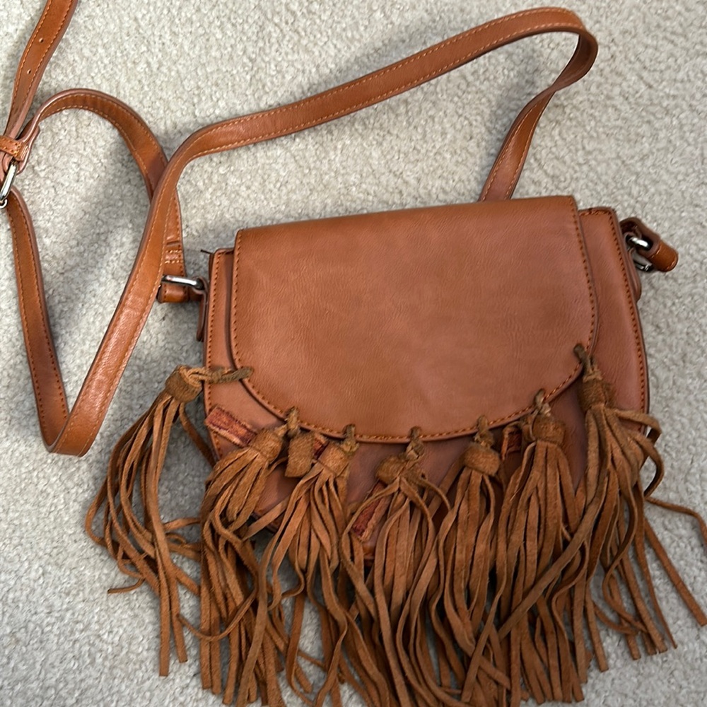 Sole Society brown leather fringed crossbody bag.